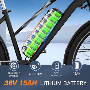 Електровелосипед COLORWAY BK27 28 дюймів, міський eBike з мотором 250W, акумулятор 36V 15Ah, два режими їзди, педальна підтримка, для дорослих, запас ходу 45-100 км, чорний