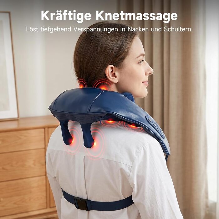 Масажер для шиї та тіла 8D Shiatsu Pro бездротовий з підігрівом - для шиї, плечей, спини, попереку та ніг. Подарунок для жінок та чоловіків, блакитний