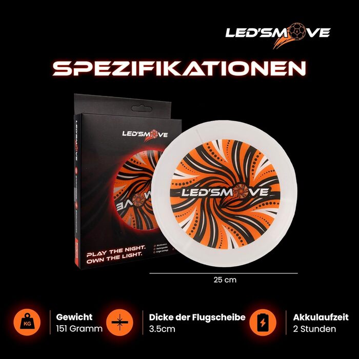 Світлодіодний фрісбі LED'S MOVE з RGB підсвіткою 25 см, USB-C, водонепроникний, для активного відпочинку