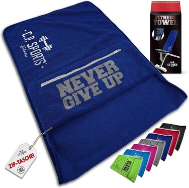 Рушник для фітнесу C.P. Sports: мікрофібра, фіксація, кишеня на блискавці, для занять у спортзалі, тренувань, м'який, великий, для жінок та чоловіків, 5 кольорів (Темно-синій)