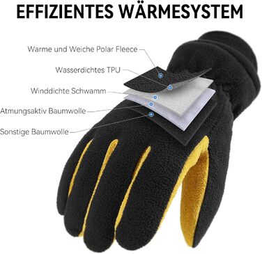 Зимові рукавички OZERO для чоловіків та жінок -30°C, з оленячої шкіри, водонепроникні, вітронепроникні, для водіння, походів, велосипеда (S, жовтий)