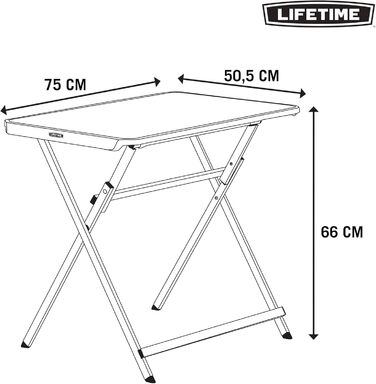 Складний приліжковий столик Lifetime 92210 Schwarz 75x50.5 см, висота 66 см - портативний, з ручкою для транспортування, чорний