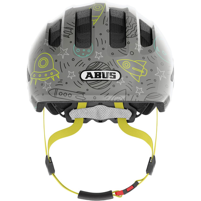 Дитячий велосипедний шолом ABUS Smiley 3.0 LED з підсвіткою, глибока посадка, місце для хвостика, для дівчаток і хлопчиків, сірий з космічним принтом, розмір S (45-50 см)