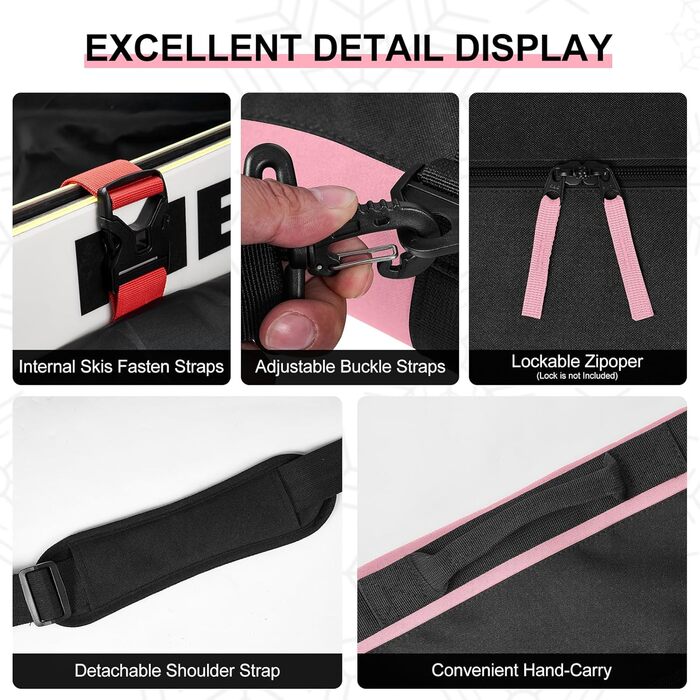 Сумка для лиж Odoland Skitasche Set, рожева: містка, водонепроникна, для подорожей, до 200 см