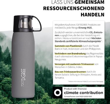 Термос 720°DGREE Thermoskanne з чашкою 450 мл 'Follow' - 3 розміри, 12 год гаряче, 24 год холодне, не протікає, без BPA - термофляка з нержавіючої сталі, ізотермічна фляка - ідеально для роботи, дітей, школи, малюків (1000 мл, Stone Gray | Robust Matt | G