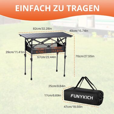 Складаний туристичний стіл Funyich 82x40 см з регулюванням висоти (44/70 см), з сітчастою кишенькою, для кемпінгу, пікніка, BBQ, саду