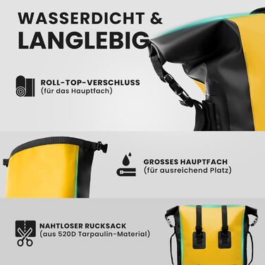Водонепроникний рюкзак Nordlight Dry Bag 35л з Roll Top, для водного спорту, велосипеда, кур'єра, трекінгу та риболовлі (світло-жовтий)