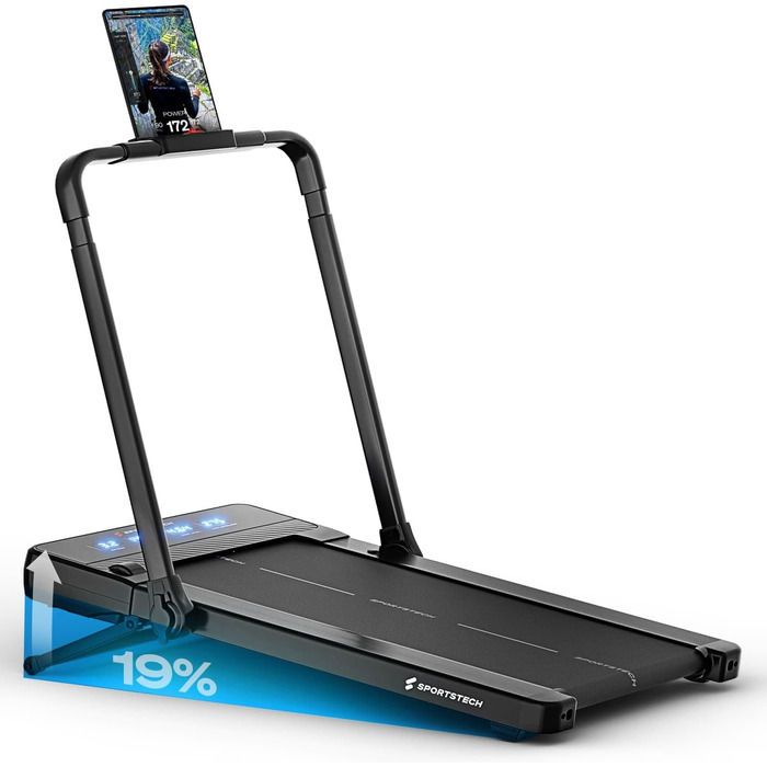 Sportstech Walking Pad: біговий килимок для дому та офісу з регулюванням нахилу до 19%, LED-дисплеєм, компактний та тихий, сумісний з додатком, швидкість до 12 км/год, sPad500/1000 sPad1000