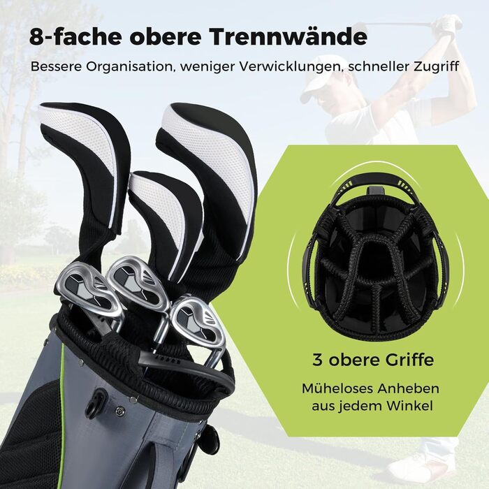 Стенд-сумка для гольфу COSTWAY з 8 відділеннями та водонепроникним чохлом, легка сумка для гольфу з 5 кишенями та підставкою, сумка-пенал, портативна для чоловіків та жінок, сірого кольору