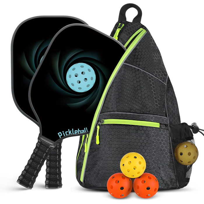 Набір пікбол-ракетки Achiou - пікбол-ракетки з високопродуктивною поверхнею з скловолокна, легкі, з сумкою, для чоловіків та жінок, 2 м'ячі для пікболу (outdoor та indoor)
