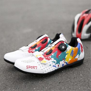 Велотуфлі чоловічі/жіночі, яскраві з принтом графіті, для шосе та гірського велосипеда, з гумовою підошвою, дихаючі кросівки, неслизькі велотуфлі MTB, 38 EU, білі