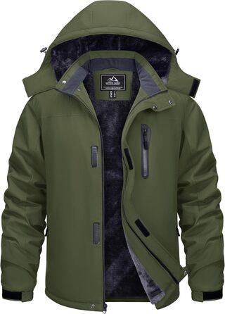 TACVASEN Зимова куртка для чоловіків, водонепроникна, тепла, флісова підкладка, софтшел, дихаюча, функціональна куртка з відстібаною капюшоном (S, армійний зелений)