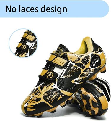 Дитячі футбольні бутси для хлопчиків та дівчаток, бутси для тренувань на штучному газоні, спортивне взуття, шипи, унісекс, 35 EU, чорний/золотий