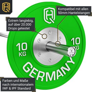 Набір змагальних бамперних дисків HQ Germany 30 кг (2x5 кг + 2x10 кг), REACH, IWF стандарт, Ø50 мм