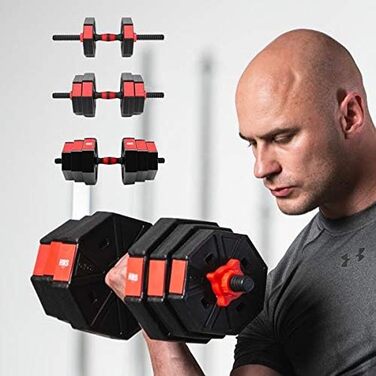Гантелі та штанга HMS Fitness 20 кг з цементними тренувальними дисками, комплект для фітнесу