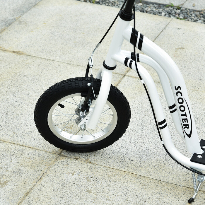 Дитячий самокат HOMCOM Самокат від 5 років, дитячий самокат Kick Scooter City Scooter з пневматичною шиною 12 дюймів, гума алюміній, білий| Аосом