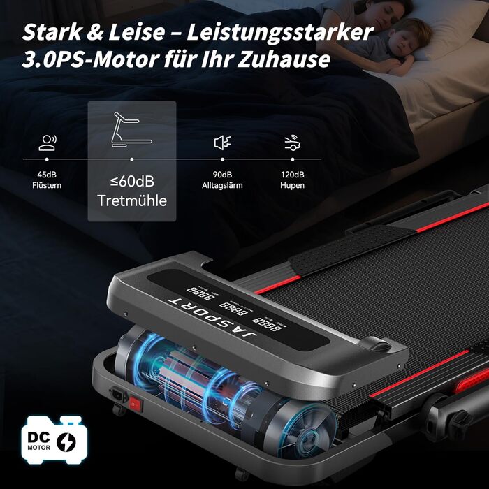 Біговий тренажер JASPORT H з нахилом 12°, 2-в-1 Walking Pad до 14 км/год, двигун 3.0HP, 18 програм, сенсорний та пульт дистанційного керування, Dual LED, складний 157 мм, Bluetooth App Zwift/Kinomap, для дому та офісу (GL3H)