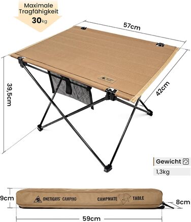 OneTigris CAMPMATE Стіл для кемпінгу складний, легкий, на 30 кг, Ranger Green (Kojote Brown)