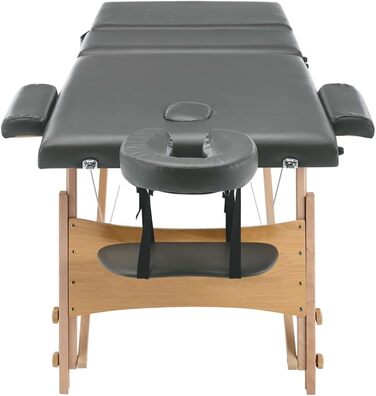 Масажний стіл vidaXL, 3-зонний, регульований, з чохлом, антрацит, 186x68 см, дерев'яний каркас, косметологічна, терапевтична кушетка