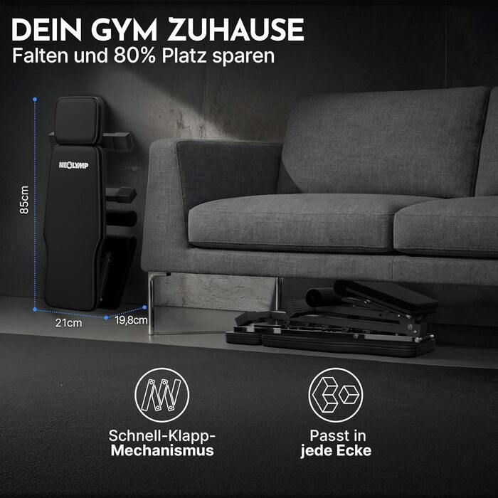 Hantelbank NEOLYMP для дому, до 450 кг, складна та регульована, карбоновий дизайн, 72 положення, з Ebook та доступом до додатку - ідеально для жиму лежачи та силових тренувань