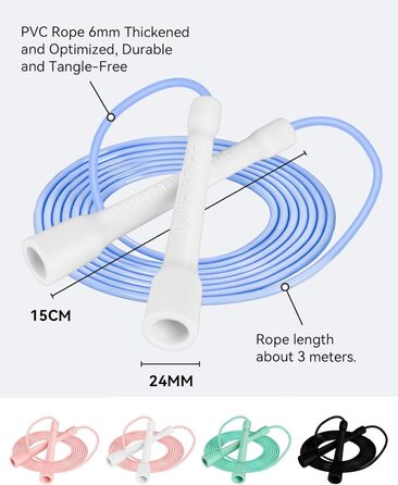 Стрибкове канат iMoebel Springseil Fitness 6 мм*3 м, ПВХ, регульований, з ABS-ручкою, для дітей та дорослих, бокс, схуднення, кросфіт (біло-блакитний)