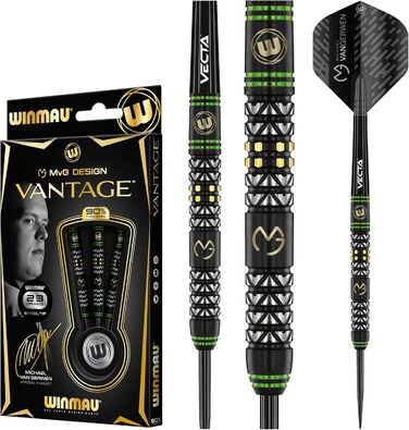 Дротики WINMAU Michael Van Gerwen Vantage 23 г вольфрамові з сталевим наконечником, комплект з оперенням Prism і стержнями Vecta
