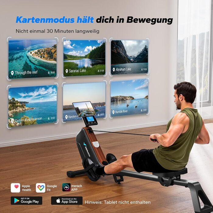 Гребний тренажер MERACH для дому, складаний, магнітний, тихий, з додатком, подовжені направляючі, електричне налаштування (самостійно)