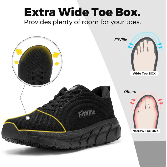 Жіночі кросівки для бігу FitVille з широкою стопою: дихаючі, зручні, спортивні, чорні (40 EU)