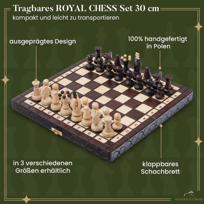 Шахи ROYAL Master of Chess, дерев'яні, ручної роботи, 35 см, з фігурами, великий шаховий набір для дітей і дорослих