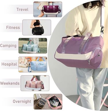 Персоналізована спортивна сумка для залу з вишивкою, жіноча дорожня сумка 35Л з відділеннями для взуття та вологих речей, синя