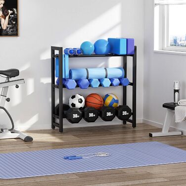 Стойка для гантелей 3-ярусна регульована - міцна підставка для ваги до 204 кг для гантелей, медичних м'ячів - компактний органайзер для домашнього спортзалу (лише стійка)