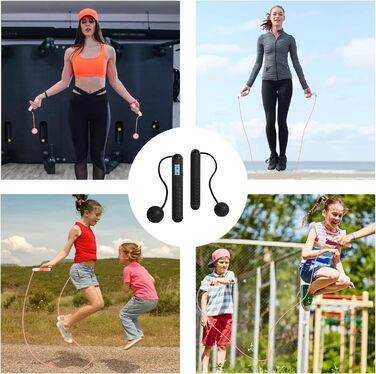 Стрибкове канат Flintronic з лічильником, регульований, з підшипниками та неслизькими ручками, інтелектуальний, з вагою, для тренувань, фітнесу, боксу (#1 Чорний)