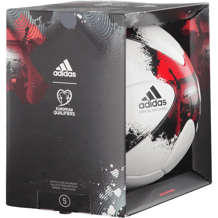 Футбольний м'яч adidas European Qualifier OMB, розмір 5, білий/червоний/чорний
