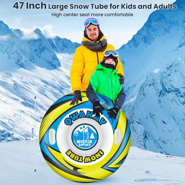 Надувний сніговий тюб зі стропом, 47-49-68 дюймів. Міцний корпус, морозостійкий матеріал. Для зимових розваг дітей та дорослих