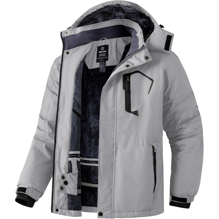 Чоловіча гірськолижна куртка Wantdo: теплий флісовий мантель, водонепроникна та дихаюча, з капюшоном, вітрозахист, сірий колір, розмір XL