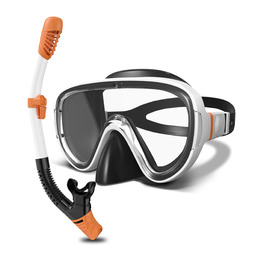 Набір для снорклінгу G2RISE для дорослих: маска та трубка для плавання, дайвінгу та снорклінгу. Зручна маска з загартованими лінзами та регульованою застібкою. Біло-помаранчевий колір.