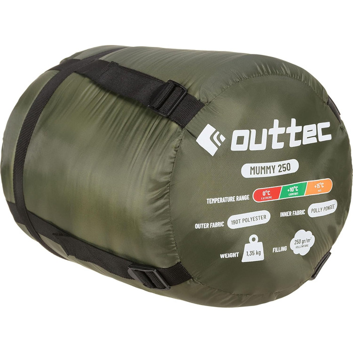 Спальний мішок Outtec з капюшоном, мумієподібний, ультралегкий, компактний, для кемпінгу, для дітей та дорослих, для активного відпочинку, ковдру-спальник (зелений)