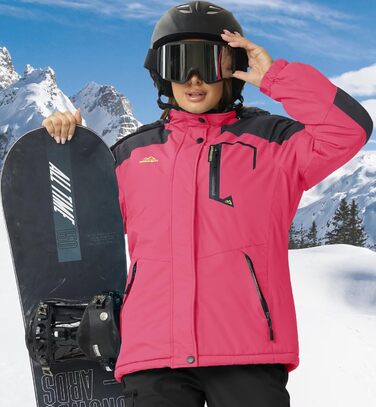 Зимова куртка KEFITEVD Daen з підкладкою з флісу, тепла перехідна куртка-скі-куртка з капюшоном та кишенями на блискавці, вітронепроникна, для сноуборду (S, Рожево-червоний)