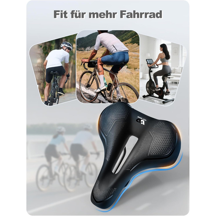 PRMHOOT Велосипедне сідло для чоловіків та жінок з Memory Foam, зручне, м'яке, ергономічне, дихаюче, амортизуюче. Підходить для електровелосипедів, MTB, шосе, міських велосипедів (Чорний)