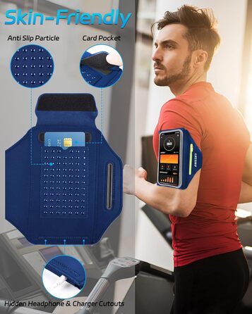 Спортивний браслет для телефону: тримач для iPhone 17/16/15/14/13 Pro Max, Galaxy S25/S24/S23 Ultra (до 6.9 дюймів), блакитний