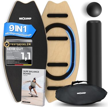Балансборд NEOLYMP Holz – тренажер для балансу для дорослих та дітей – антиковзаюча поверхня, до 210 кг, 7 рівнів складності, магнітна настройка, чорний