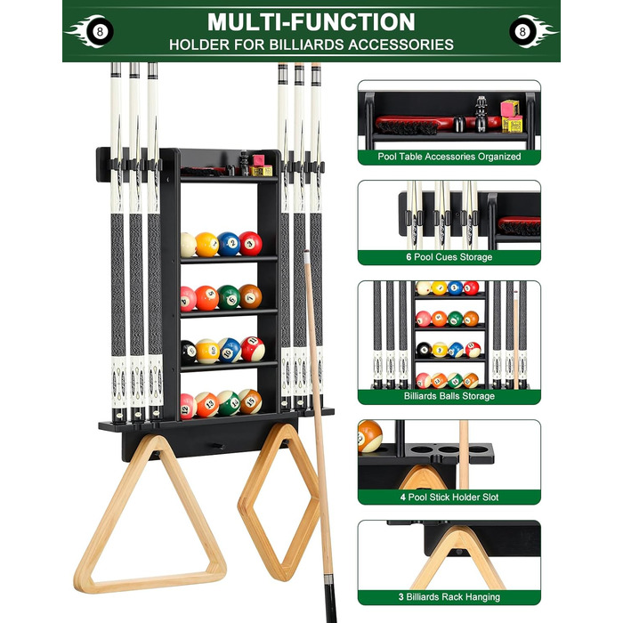 Стенд для більярду на 6 київ Regal, чорний колір, з полицею для аксесуарів, з дуба, для ігрової кімнати, клубу або чоловічої зони