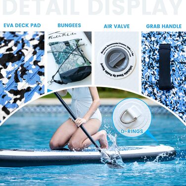 Надувна SUP-дошка FunWater для дорослих, комплект: весло, помпа, рюкзак, лінія безпеки, водонепроникна сумка, синьо-чорна