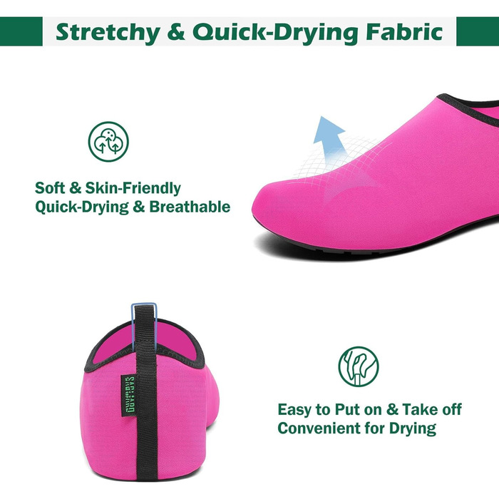 Шкарпетки для душу SAGUARO 7 отворів, швидко сохнуть, не слизькі, для чоловіків та жінок, розмір 36-47 (36/37 EU, Рожево-рожевий)