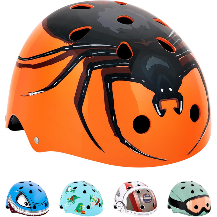 Дитячий велосипедний шолом Hornit Chiller Spider з LED підсвіткою, регульований, для хлопчиків і дівчаток, BMX, самоката, скейтборда, розмір S (48-53 см)