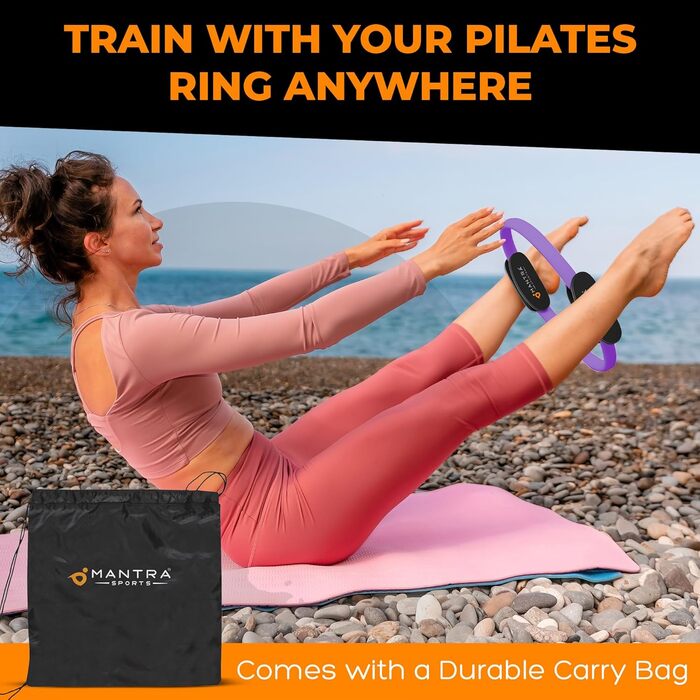 Кільце для пілатесу MANTRA SPORTS: тренажер для м'язів тазу та стегон, фітнес-кільце для дому, тренажер для ніг, стегон та сідниць, для жінок та чоловіків, кольори: бірюзовий та фіолетовий (для зросту 150-175 см)