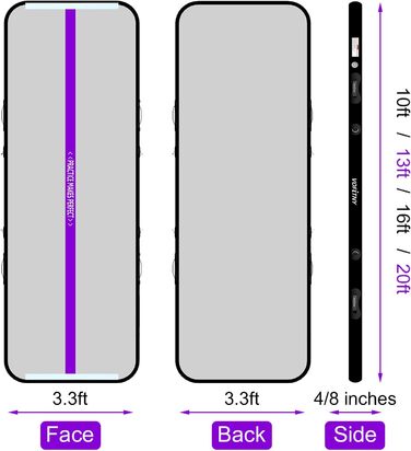 Гімнастичний надувний мат VOFiTNY товщиною 10/20 см для дому, парку та води. Розміри: 3/4/5/6 м. Підходить для йоги, акробатики та тренувань. Кольори: фіолетовий/чорний