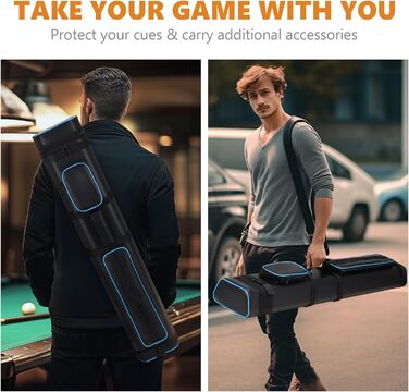 Сумка для більярдних київ: переноска для 3 київ, 5 насадок та аксесуарів. Чорний колір з синьою окантовкою