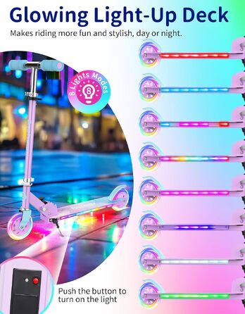 Дитячий самокат BELEEV V1Plus з LED-підсвіткою коліс та деки, складаний, 3 рівні висоти, для дітей 3-12 років (Blue Purple)