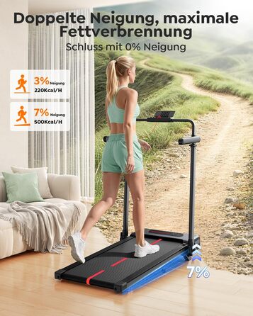 Складана бігова доріжка для дому з нахилом 7%, Walking Pad до 12 км/год, з регульованим поручнем та знімним робочим столом, двигун 3.0 к.с., керування через додаток та пульт, червоно-чорна